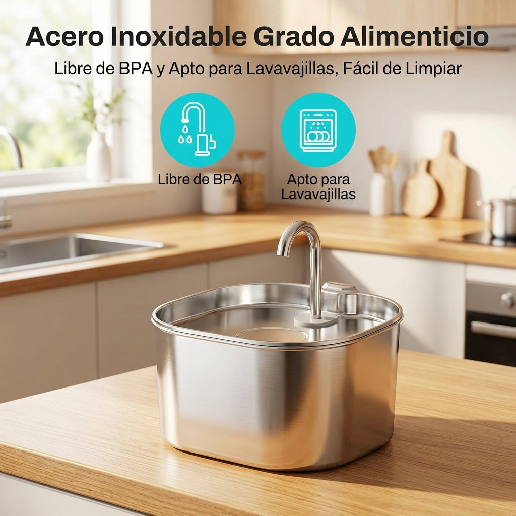 Fuente de Agua Automática de Acero Inoxidable 2.2L