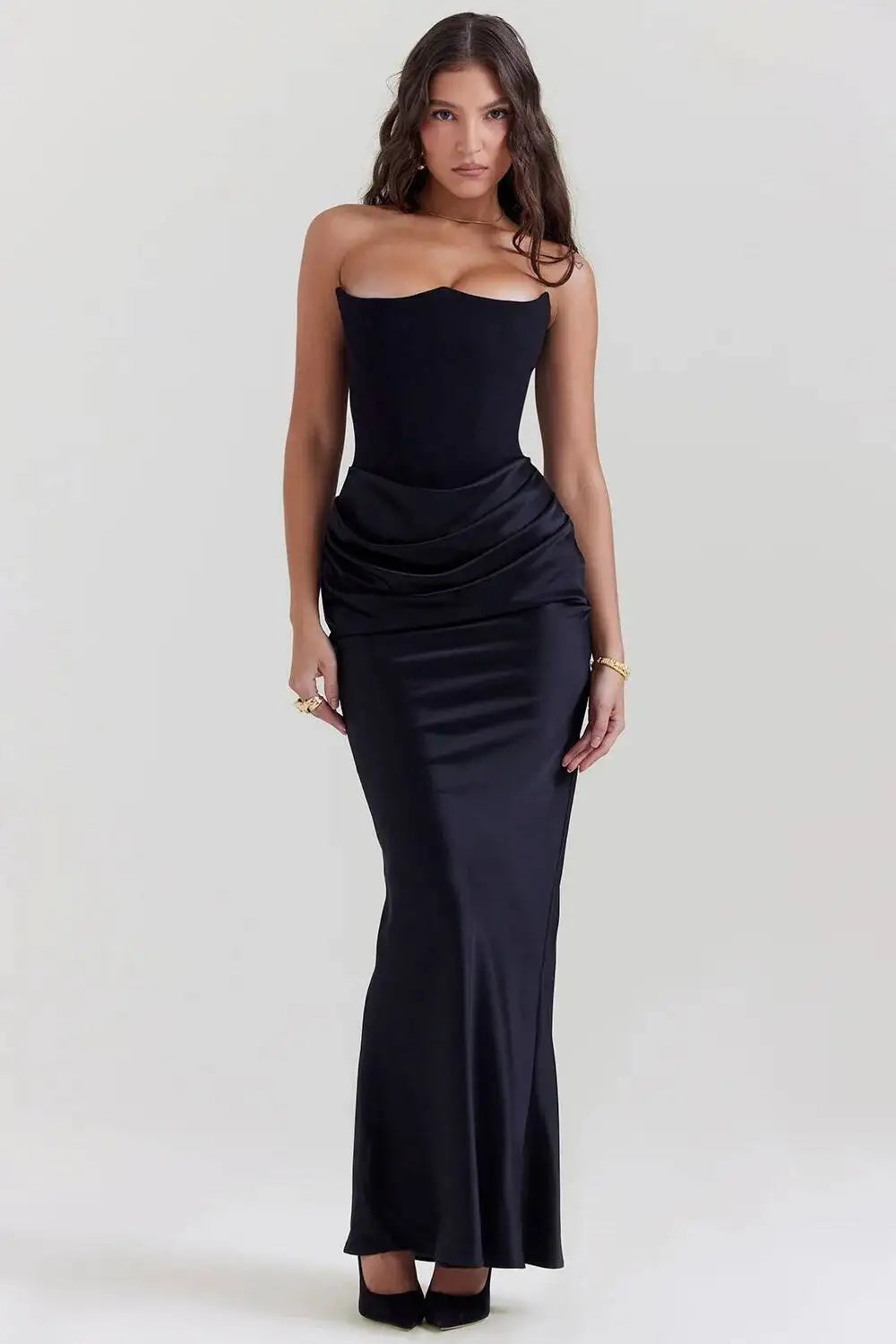 GIYORA – VESTIDO MAXI DE SATÉN SIN TIRANTES PARA CLUB Y NOCHE