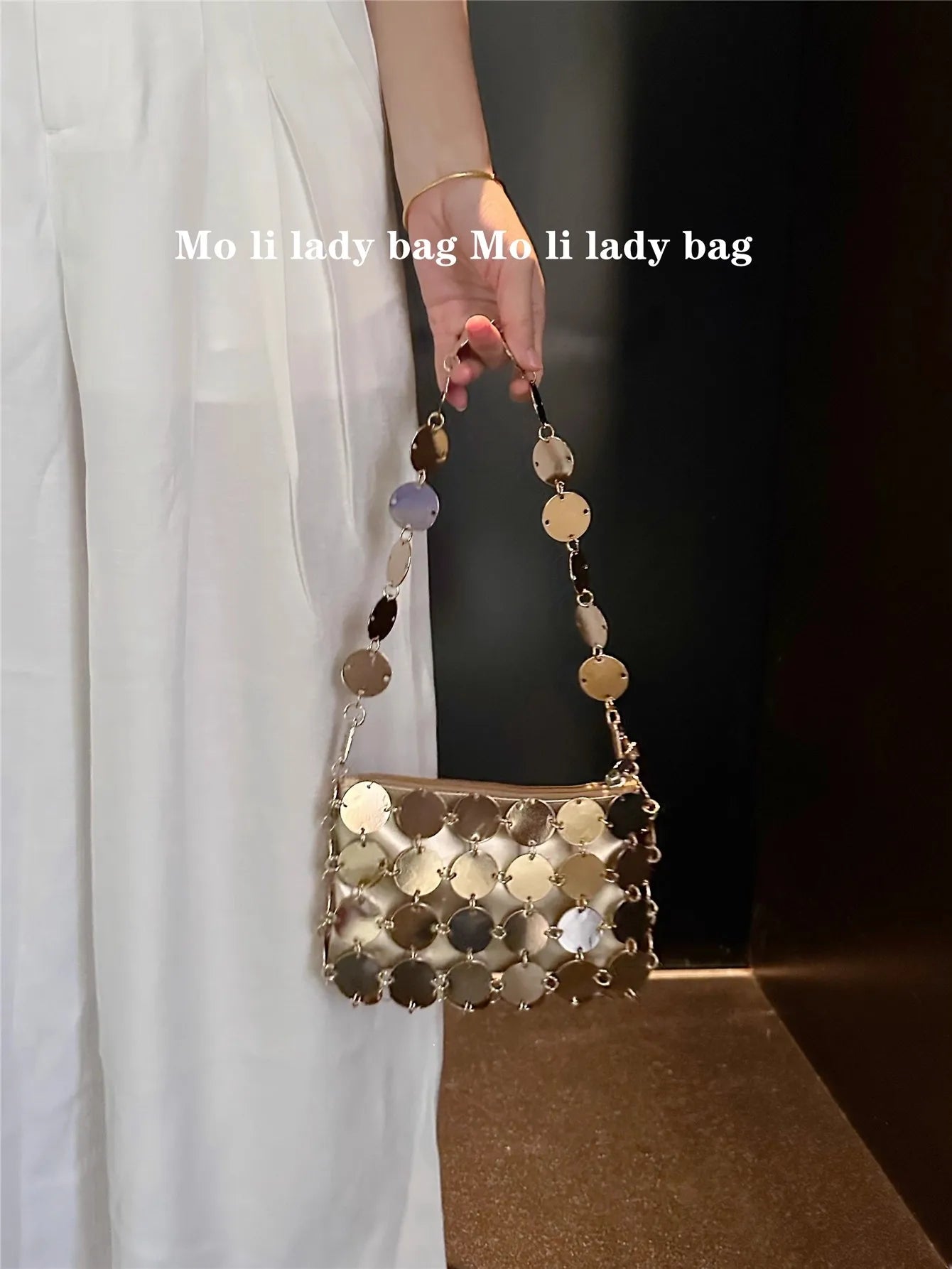 VELORIA – SHIMMERING SEQUIN METALLIC WOVEN BAG