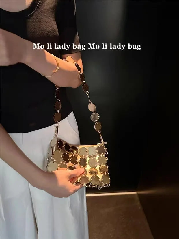 VELORIA – SHIMMERING SEQUIN METALLIC WOVEN BAG