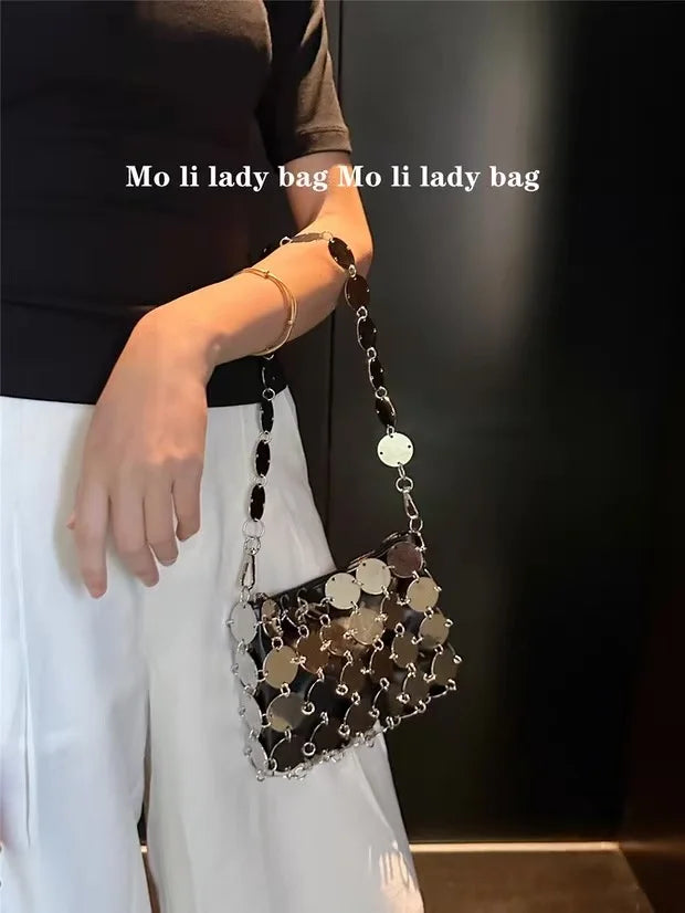VELORIA – SHIMMERING SEQUIN METALLIC WOVEN BAG