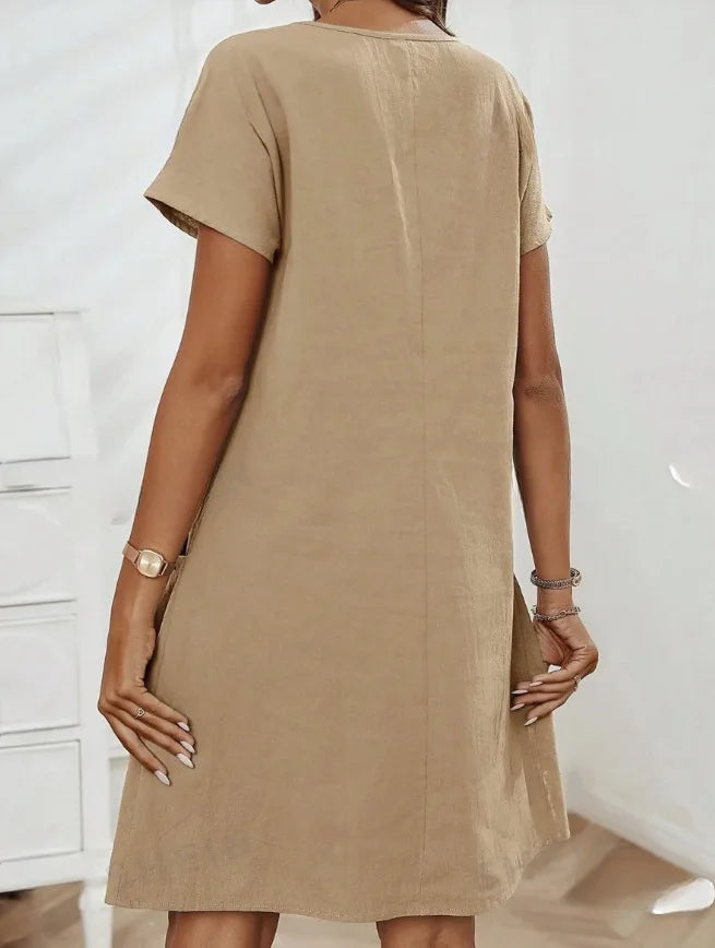 EVELYRA – VESTIDO DE VERANO ESTILO EUROPEO CON CUELLO CERRADO Y BOLSILLOS