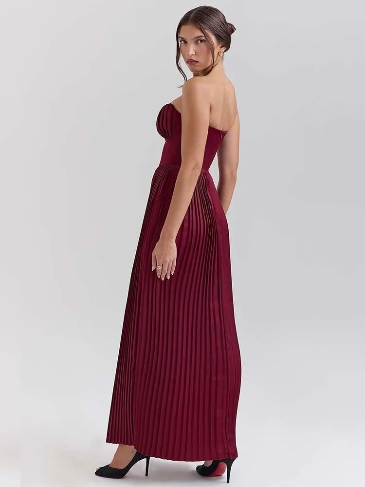 TOWNLUXA – STRAPLESS A-LINE PLEATED MAXI DRESS