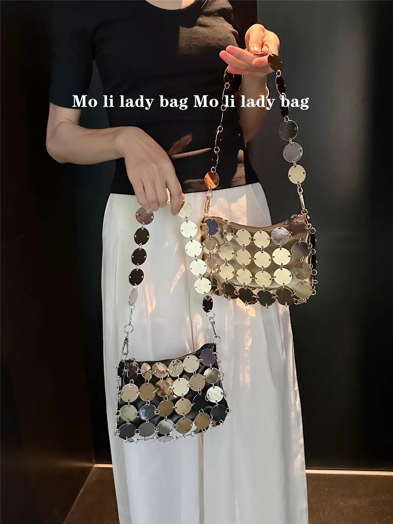 VELORIA – SHIMMERING SEQUIN METALLIC WOVEN BAG