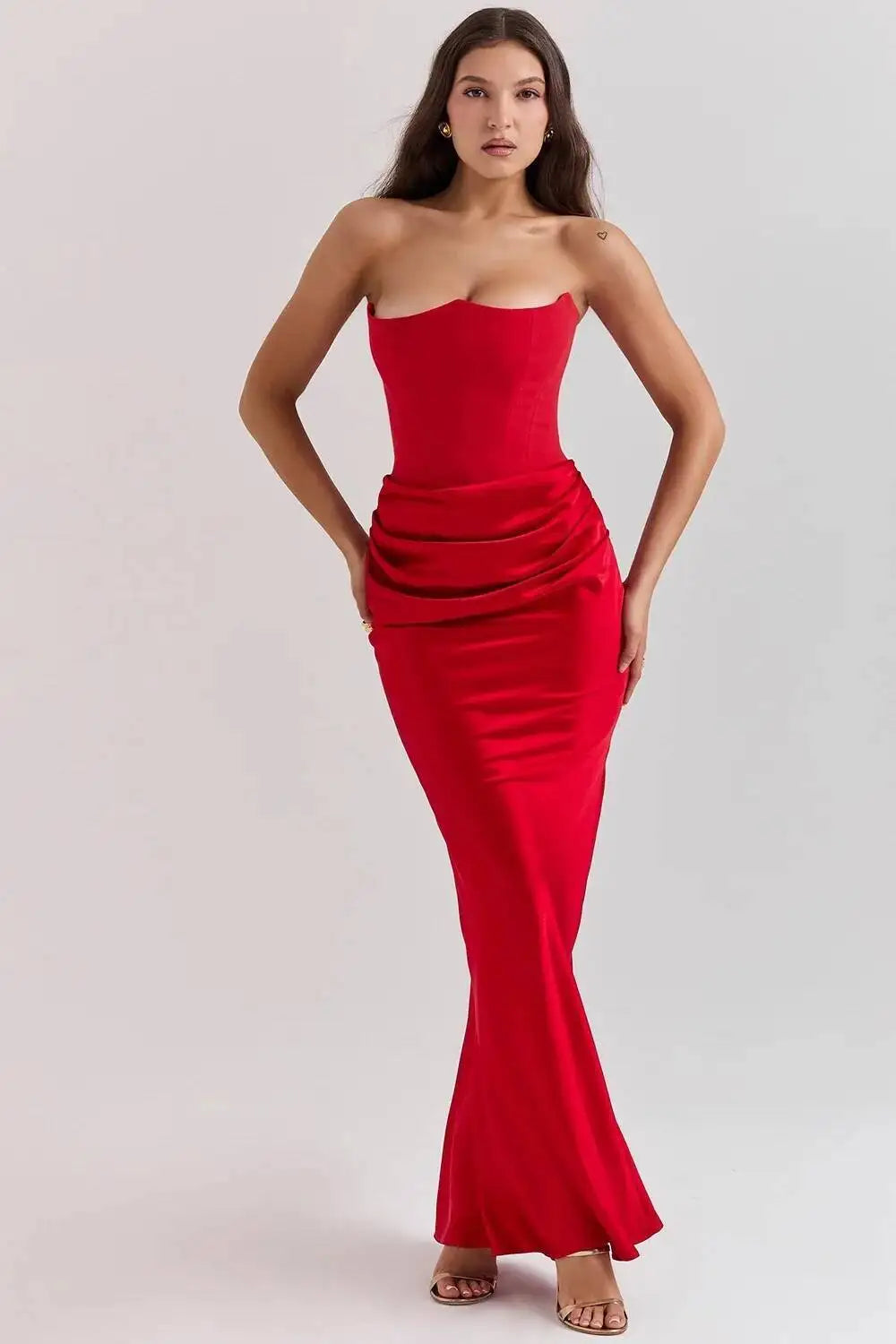 GIYORA – VESTIDO MAXI DE SATÉN SIN TIRANTES PARA CLUB Y NOCHE