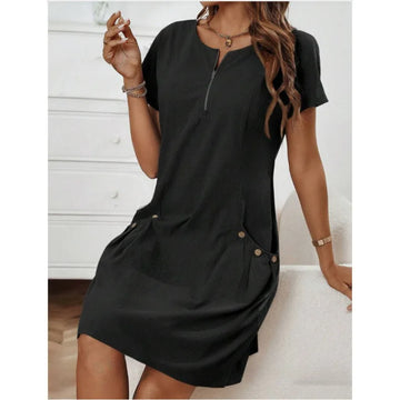 EVELYRA – VESTIDO DE VERANO ESTILO EUROPEO CON CUELLO CERRADO Y BOLSILLOS