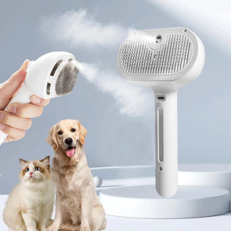 Cepillo de Vapor para Mascotas – Peine Masajeador USB Seguro con Dientes Suaves, Eliminador de Pelo para Perros y Gatos