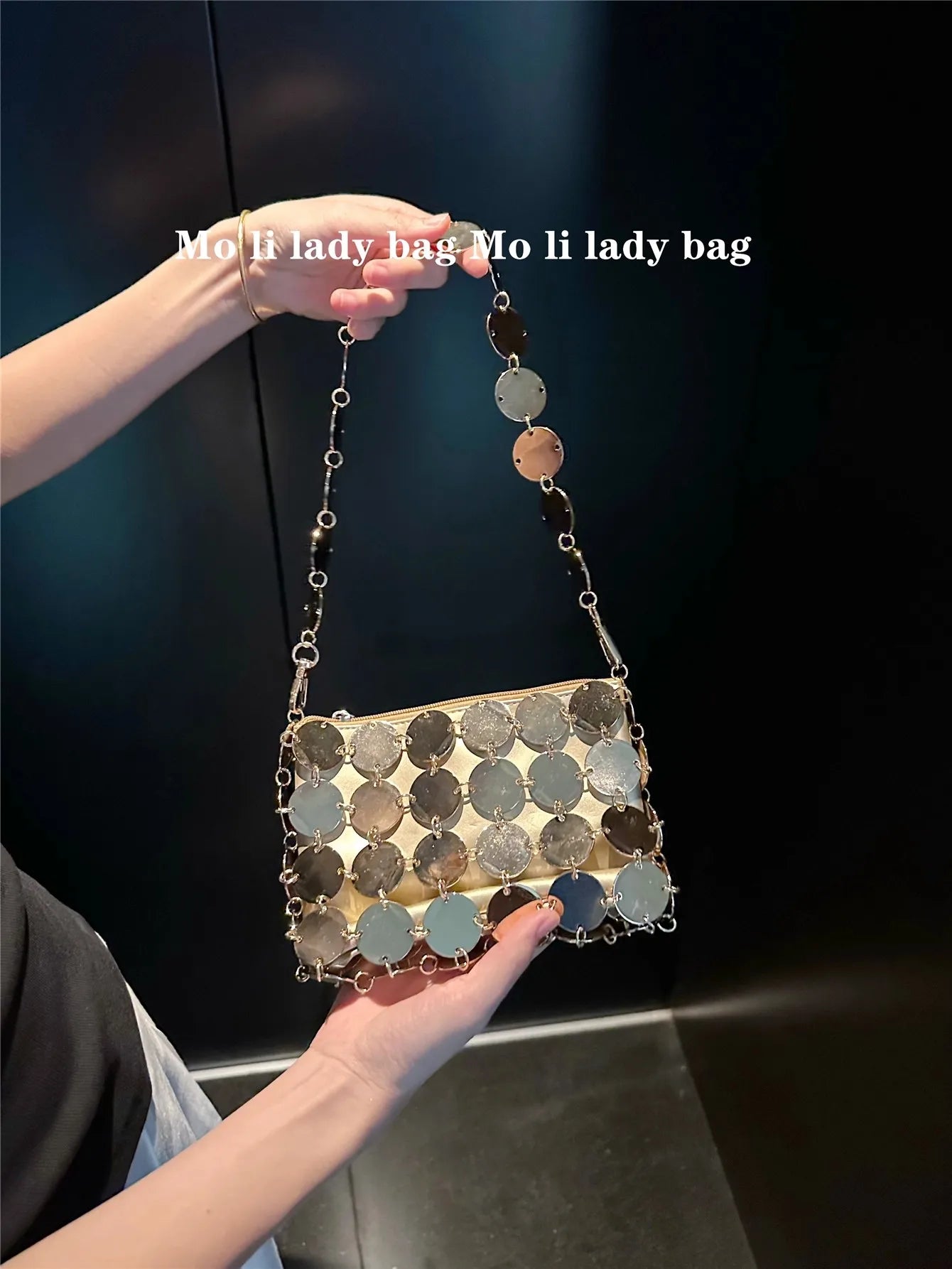 VELORIA – SHIMMERING SEQUIN METALLIC WOVEN BAG