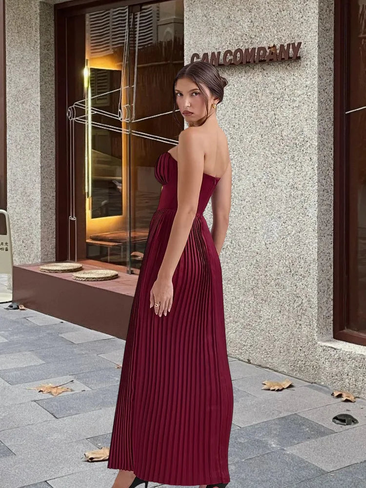 TOWNLUXA – STRAPLESS A-LINE PLEATED MAXI DRESS
