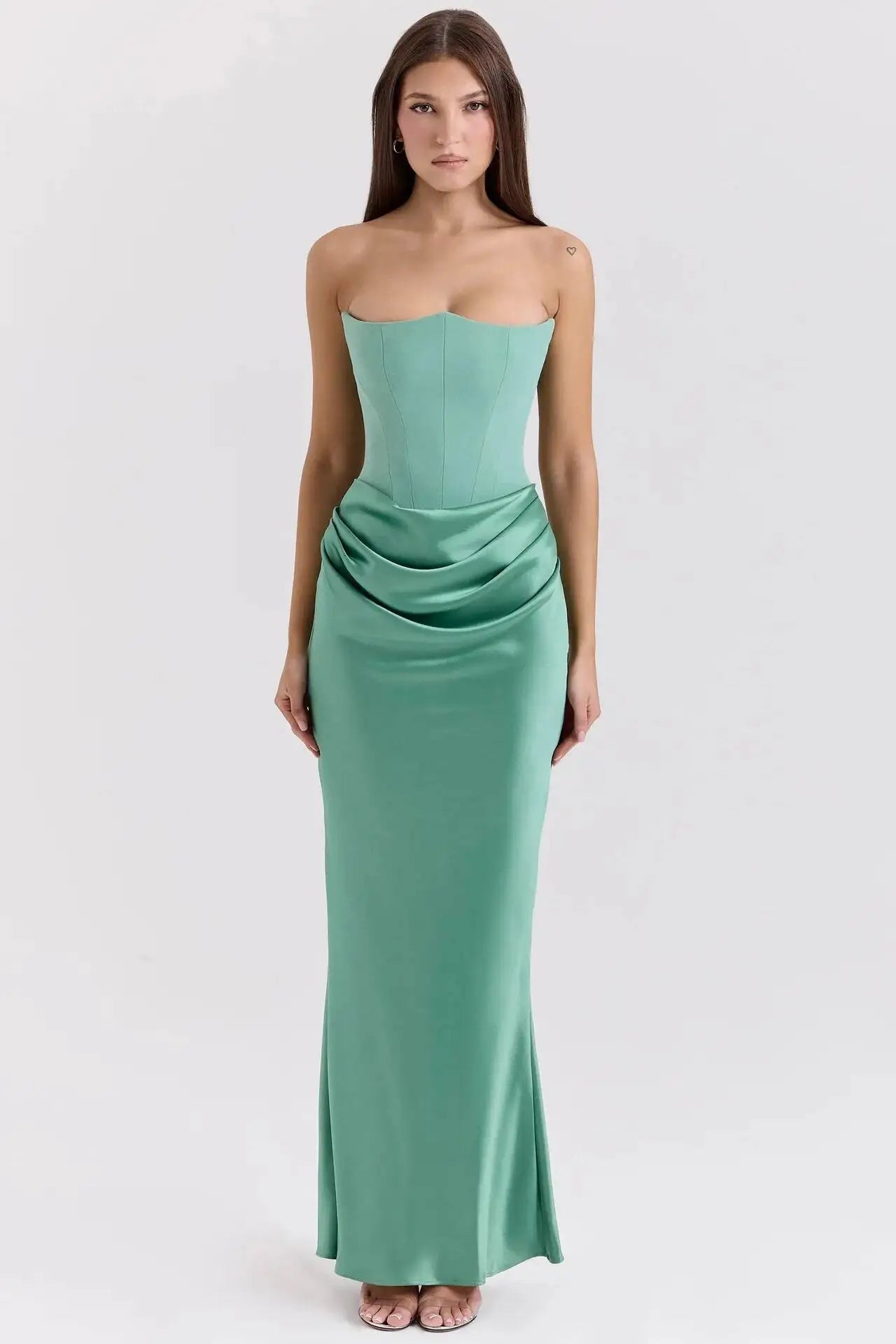 GIYORA – VESTIDO MAXI DE SATÉN SIN TIRANTES PARA CLUB Y NOCHE