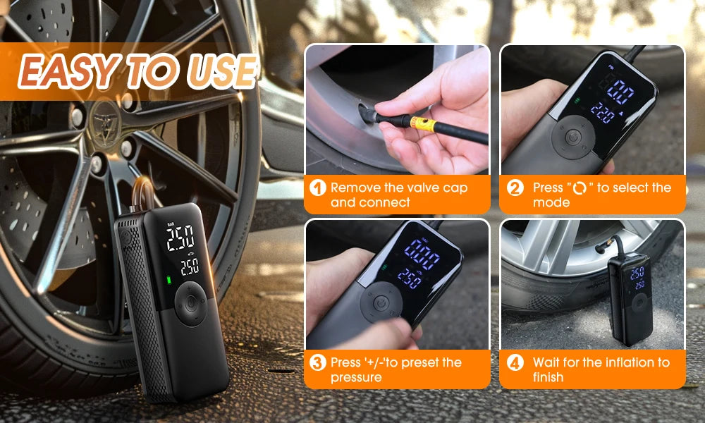 Mini Inflador de Neumáticos Portátil con Apagado Automático