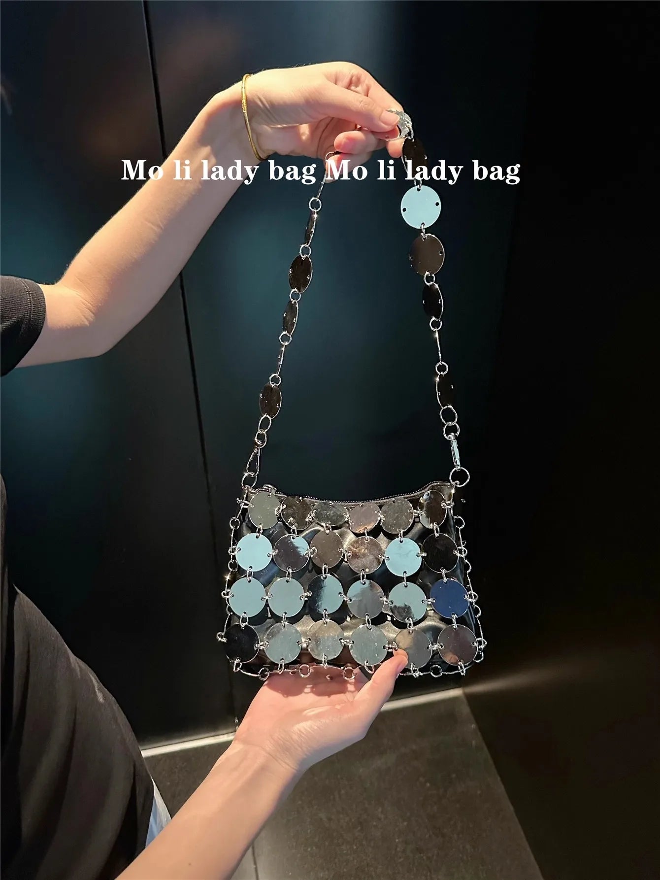VELORIA – SHIMMERING SEQUIN METALLIC WOVEN BAG