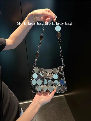 VELORIA – SHIMMERING SEQUIN METALLIC WOVEN BAG