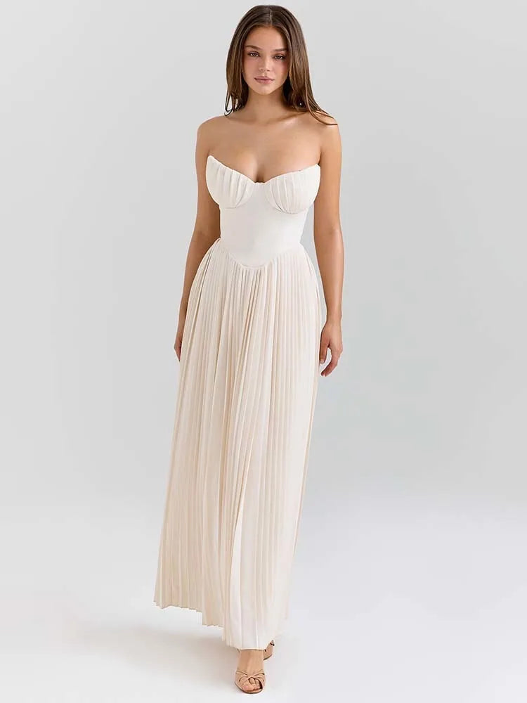 TOWNLUXA – STRAPLESS A-LINE PLEATED MAXI DRESS