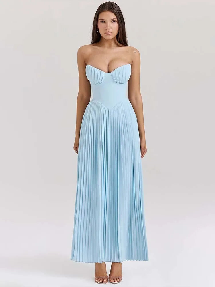 TOWNLUXA – STRAPLESS A-LINE PLEATED MAXI DRESS