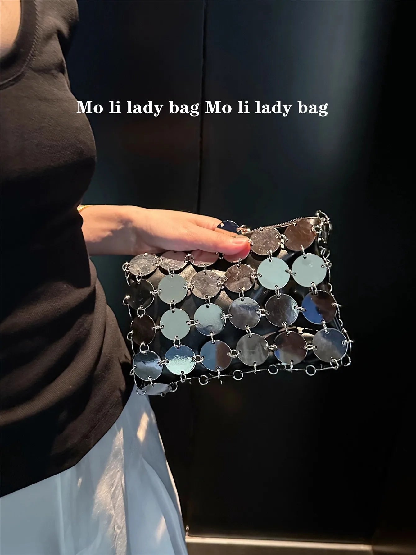 VELORIA – SHIMMERING SEQUIN METALLIC WOVEN BAG