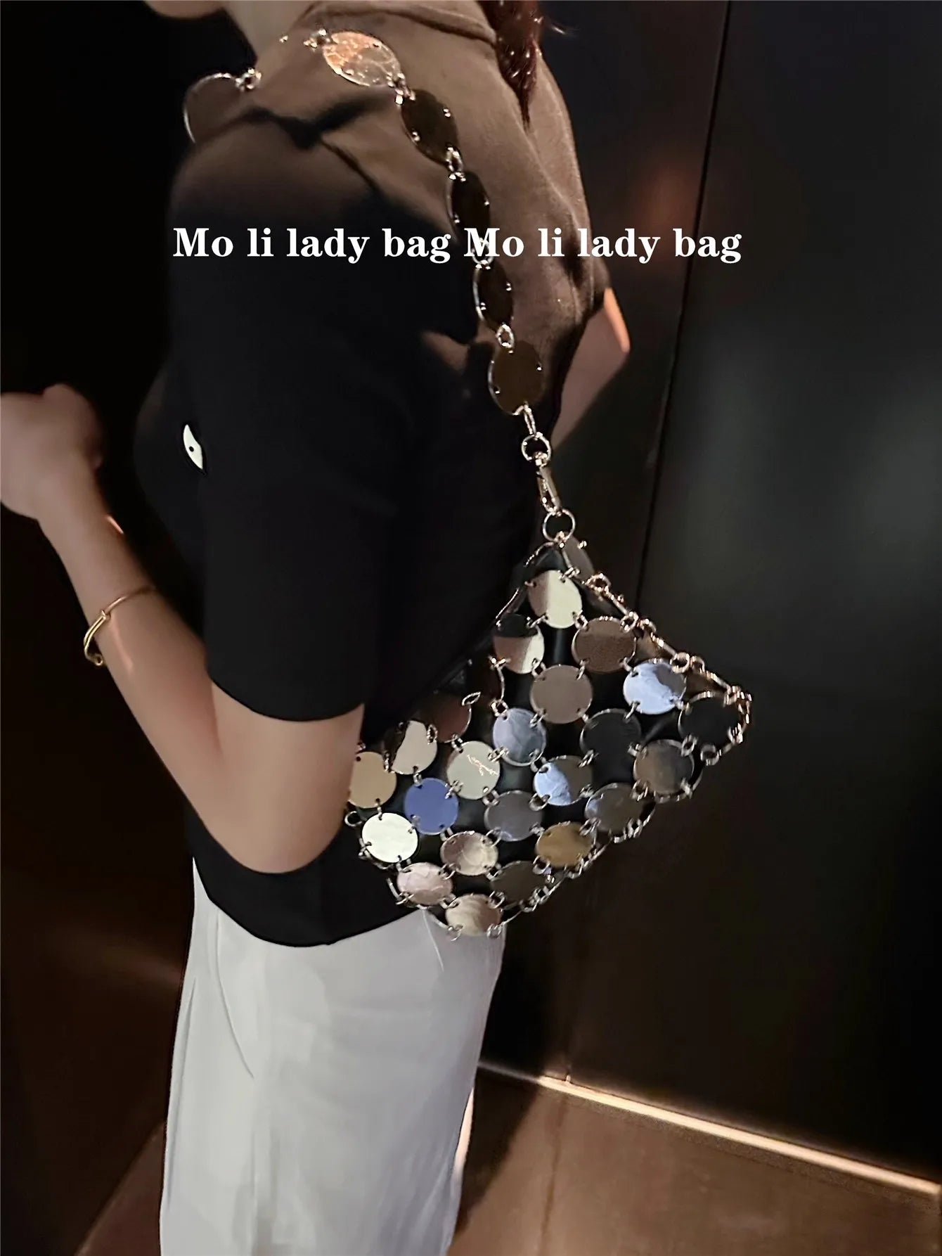 VELORIA – SHIMMERING SEQUIN METALLIC WOVEN BAG