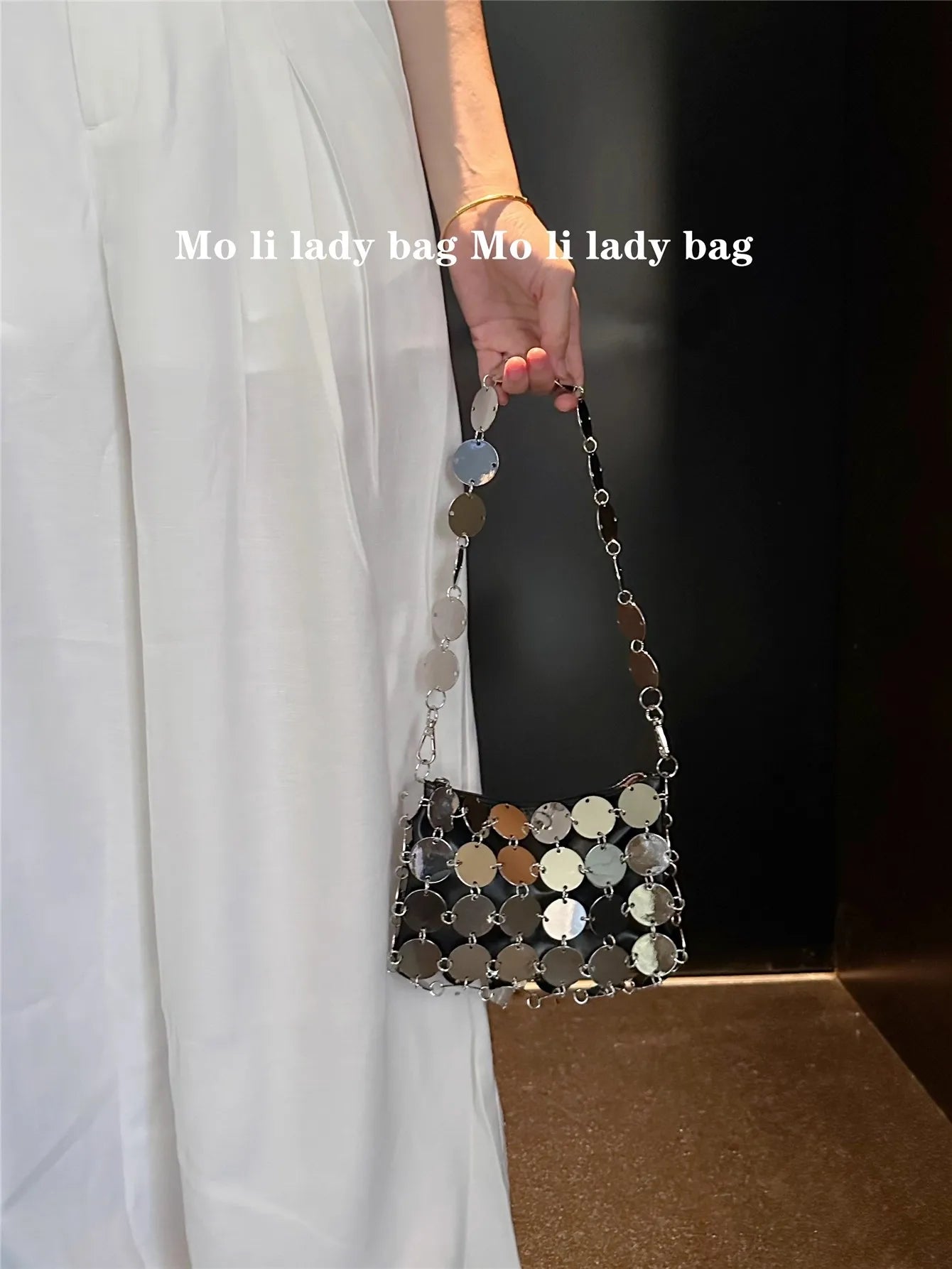 VELORIA – SHIMMERING SEQUIN METALLIC WOVEN BAG